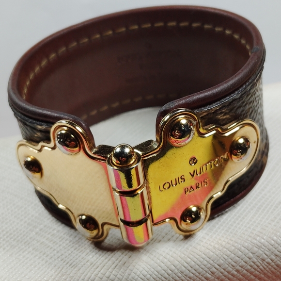 Louis Vuitton Gold and Brown Cuff Bracelet - Picture 1 of 13